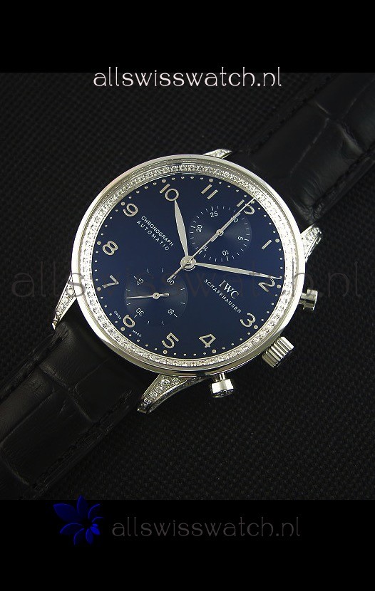 IMG_9086 IWC Portuguese Chronograph Black Dial/Strap with Diamonds 1:1 Mirror 3