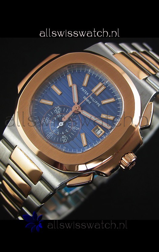 IMG_9086 Patek Philippe Nautilus 5980 Chronograph Two Tone Case Blue dial - 1:1 Mirror 3