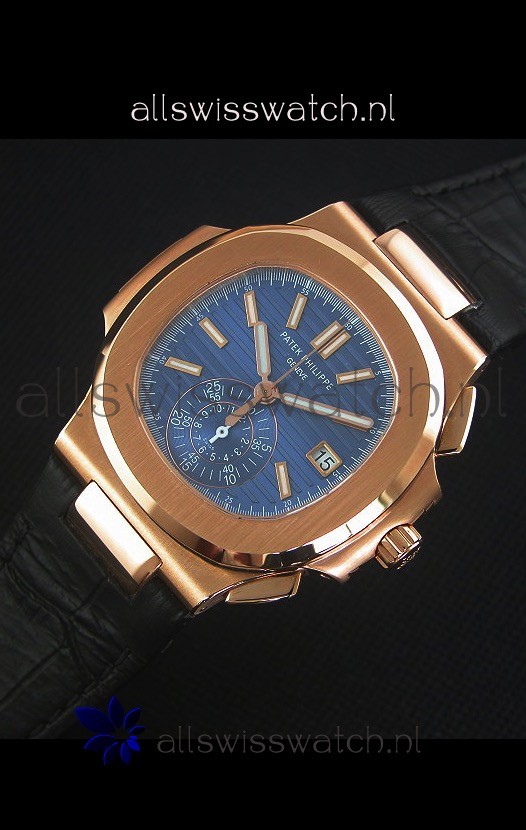 IMG_9086 Patek Philippe Nautilus 5980 Chronograph Rose Gold in Blue Dial - 1:1 Mirror 3