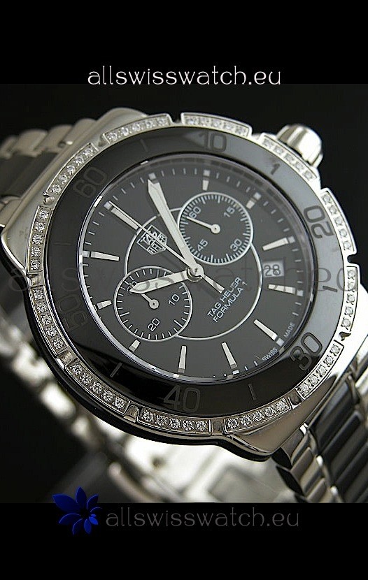 IMG_9086 Tag Heuer Formula 1 Chronograph Ceramic Ladies in Diamond Bezel 3