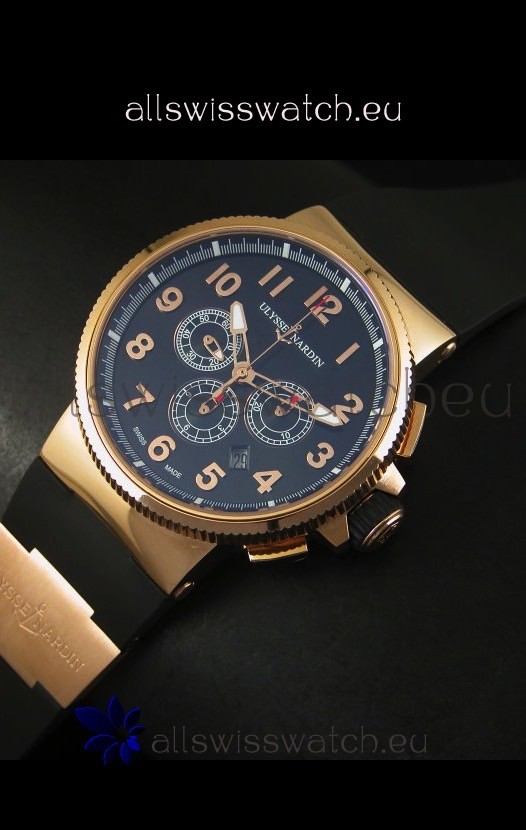 IMG_9086 Ulysse Nardin Marine Chronograph Rose Gold Black Arabic Black Dial - 1:1 Mirror 3