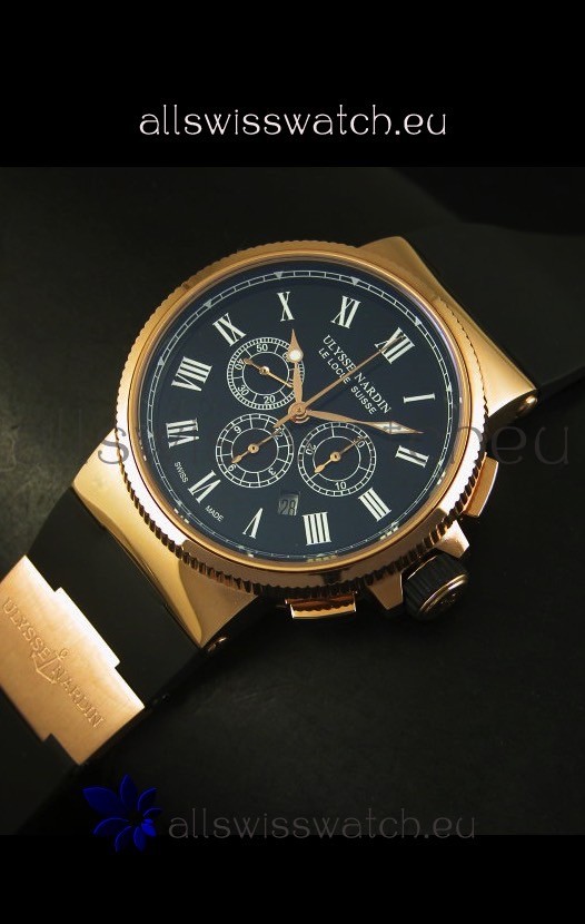 IMG_9086 Ulysse Nardin Marine Chronograph Rose Gold Black Roman Black Dial - 1:1 Mirror 3