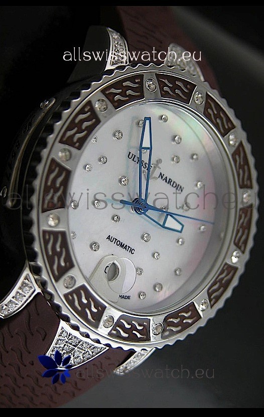 IMG_9086 Ulysse Nardin Lady Diver White Starry Night Automatic in Brown Strap 3