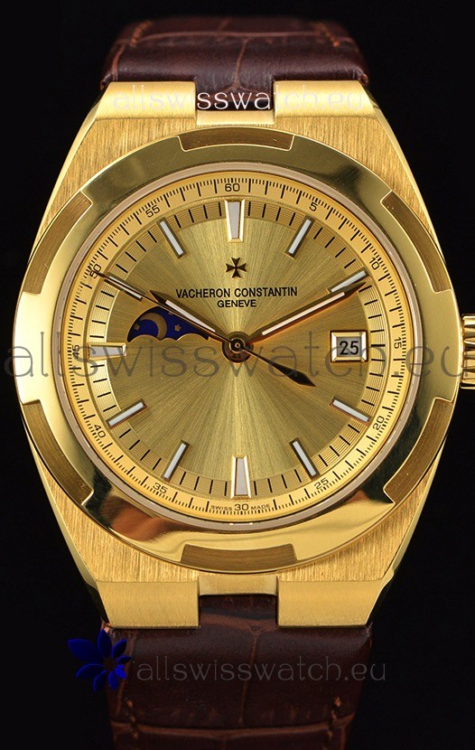 IMG_9086 Vacheron Constantin Overseas MoonPhase Yellow Gold in Brown Strap 3