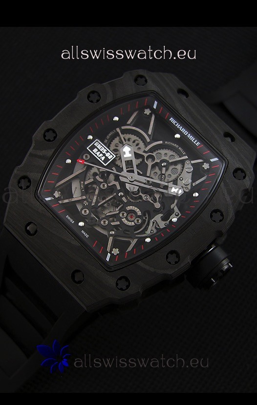 IMG_9086 Richard Mille RM35-2 Rafael Nadal Forged Carbon Case with Black Strap 3