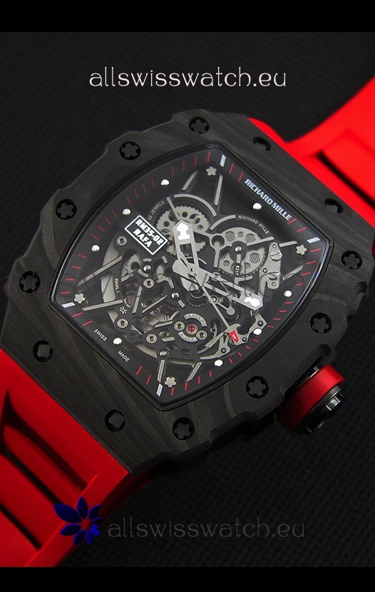 IMG_9086 Richard Mille RM35-2 Rafael Nadal Forged Carbon Case with Red Strap 3