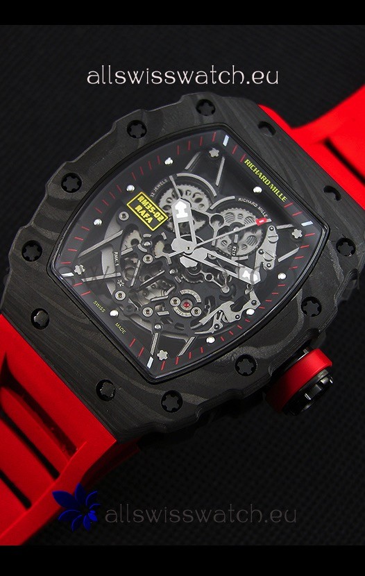 IMG_9086 Richard Mille RM35-2 Rafael Nadal Forged Carbon Case with Red Rubber Strap 3