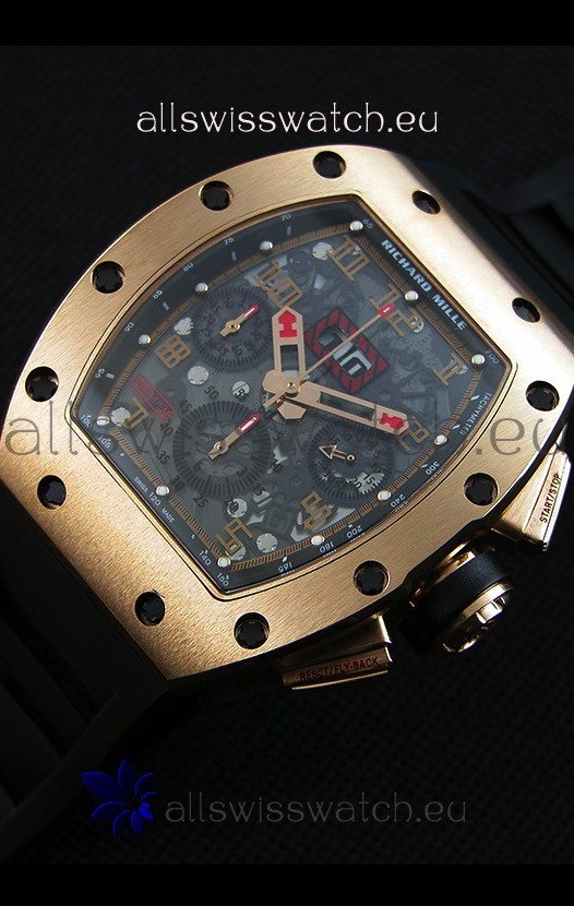 IMG_9086 Richard Mille RM011-FM Felipe Massa Pink Gold Plated Titanium Case in Black Strap 3