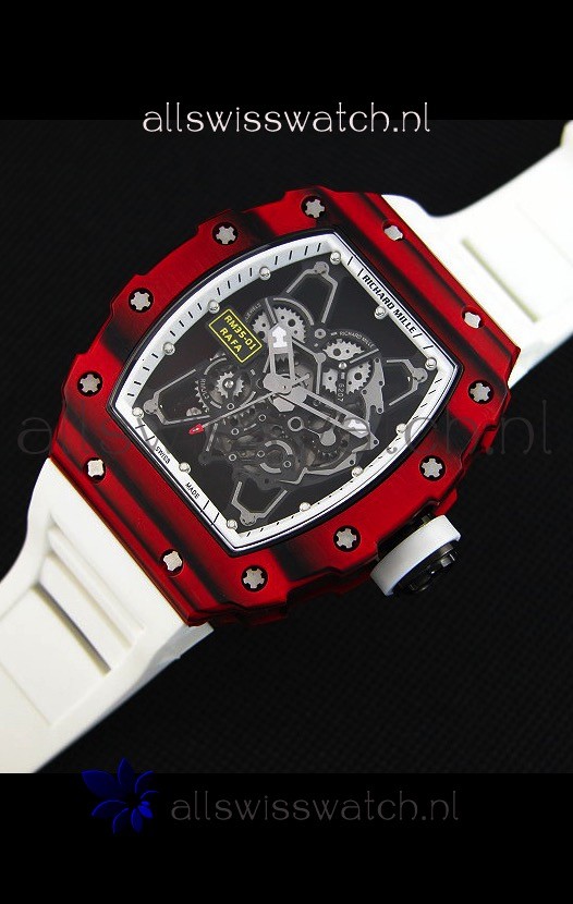 IMG_9086 Richard Mille RM35-01 One Piece Red Forged Carbon Case in White Strap 3