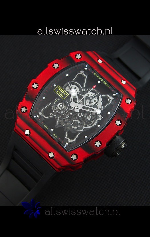 IMG_9086 Richard Mille RM35-01 One Piece Red Forged Carbon Case in Black Strap 3