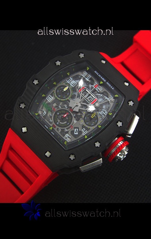 IMG_9086 Richard Mille RM011-03 One Piece Black Forged Carbon Case in Red Strap 3