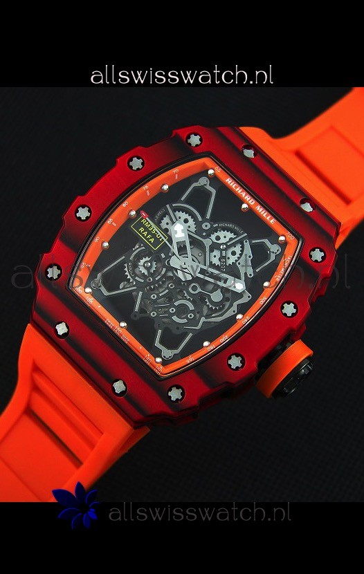 IMG_9086 Richard Mille RM35-01 One Piece Red Forged Carbon Case in Orange Strap 3