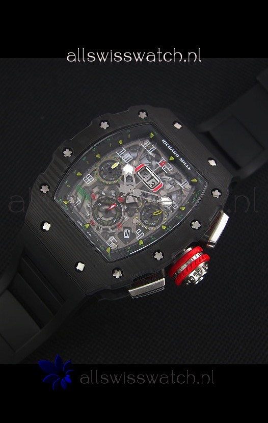 IMG_9086 Richard Mille RM011-03 One Piece Black Forged Carbon Case in Black Strap 3
