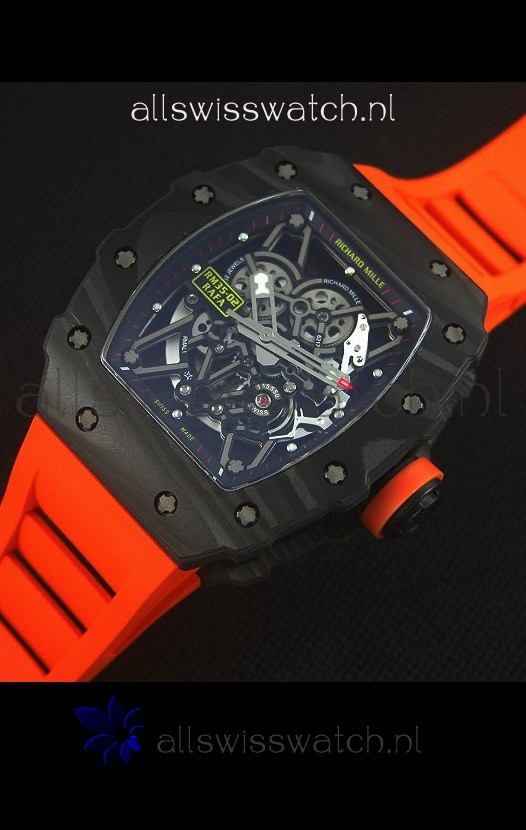 IMG_9086 Richard Mille RM035-2 Rafael Nadal Forged Carbon Case with Red Rubber Strap 3