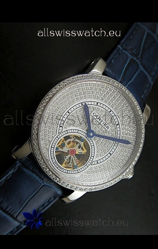 IMG_9086 Cartier Ronde de Tourbillon Diamond in Blue Strap 3