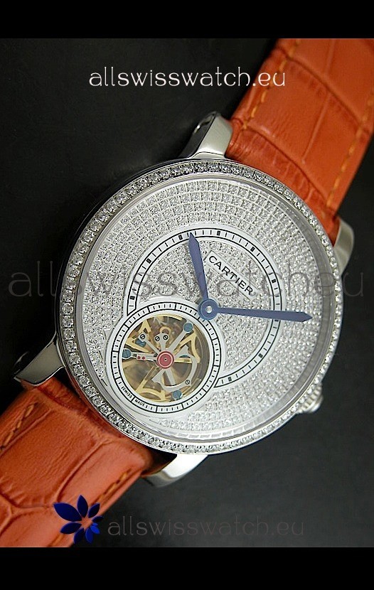 IMG_9086 Cartier Ronde de Tourbillon Diamond in Orange Strap 3