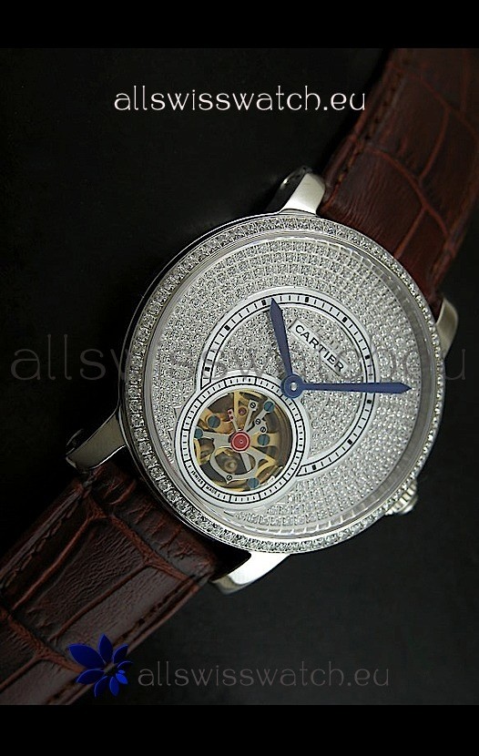 IMG_9086 Cartier Ronde de Tourbillon Diamond in Brown Strap 3