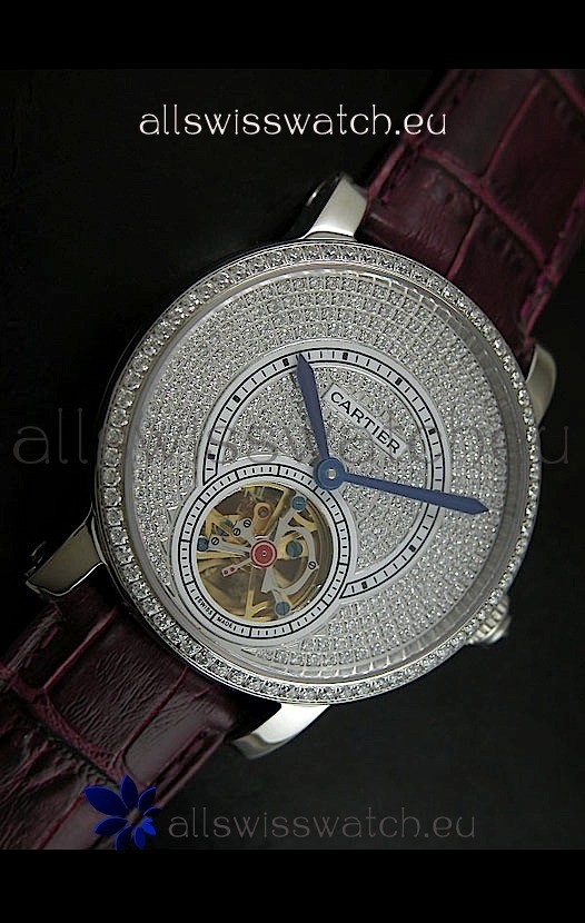 IMG_9086 Cartier Ronde de Tourbillon Diamond in Purple Strap 3