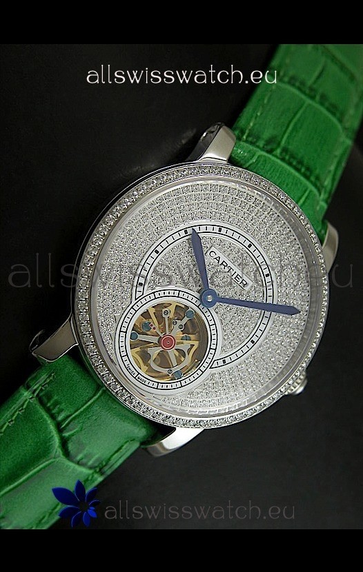IMG_9086 Cartier Ronde de Tourbillon Diamond in Green Strap 3