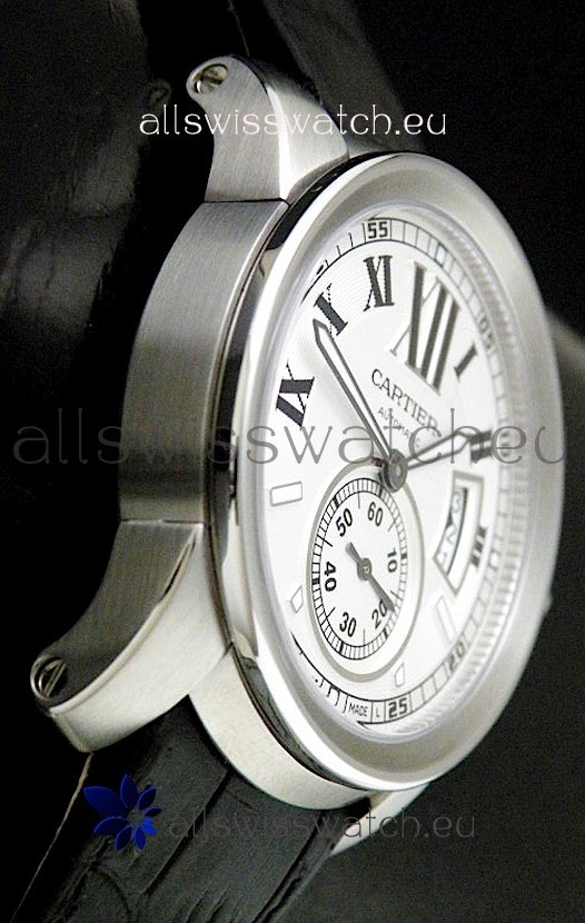 IMG_9086 Cartier Calibre de Steel in Black Leather Strap 3