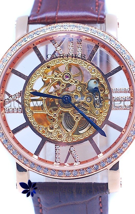 IMG_9086 Ronde De Cartier Skeleton Rose Gold in Diamond Bezel 3