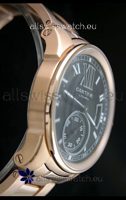 IMG_9086 Calibre De Cartier Automatic Rose Gold in Black Dial 3