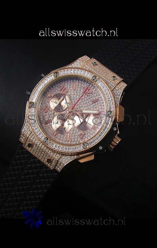 IMG_9086 Hublot Big Bang Rose Gold Quartz Movement in Black Strap 3