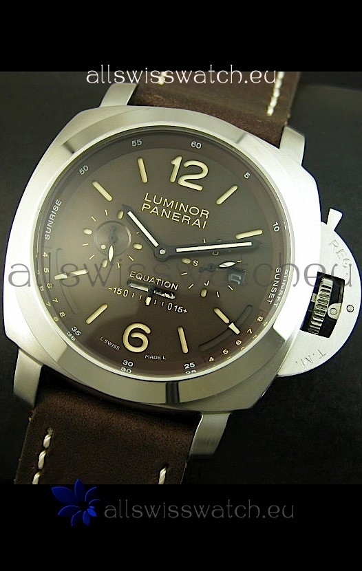 IMG_9086 Panerai PAM365 L’Astronomo Luminor 1950 GMT Equation of Time Brown Dial Steel 3