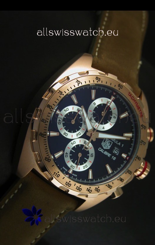 IMG_9086 Tag Heuer Calibre 16 Rose Gold in Black Dial 3