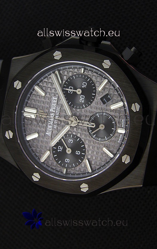 IMG_9081 Audemars Piguet Royal Oak Chronograph Slate Grey Dial Rubber Strap PVD Case Replica 4