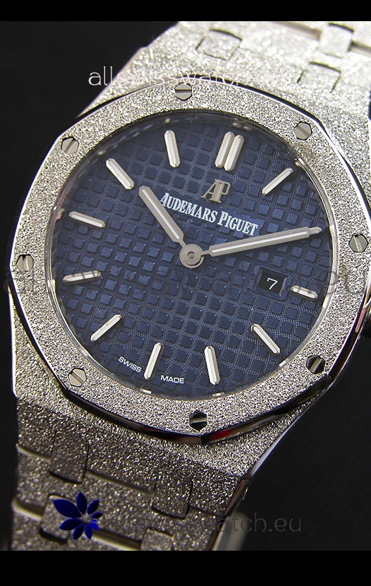 IMG_9081 Audemars Piguet Royal Oak Frosted White Gold QUARTZ Navy Blue 33MM - 1:1 Mirror Replica 4