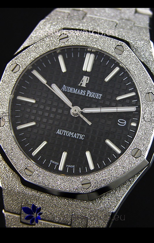 IMG_9081 Audemars Piguet Royal Oak Frosted Self-Winding White Gold Black Dial 1:1 Mirror Replica 4