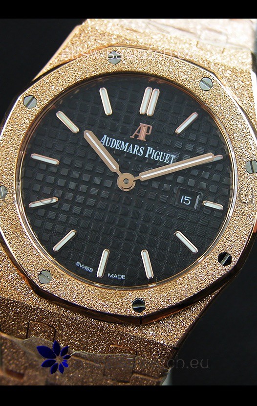 IMG_9081 Audemars Piguet Royal Oak Frosted Rose Gold QUARTZ Black Dial 33MM - 1:1 Mirror Replica 4