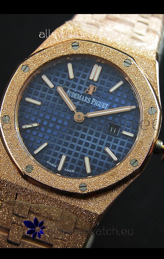 IMG_9081 Audemars Piguet Royal Oak Frosted Rose Gold QUARTZ Navy Blue 33MM - 1:1 Mirror Replica 4
