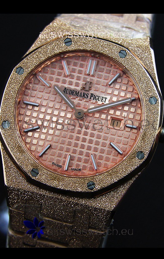 IMG_9081 Audemars Piguet Royal Oak Frosted Rose Gold QUARTZ Champange Dial 33MM - 1:1 Mirror Replica 4