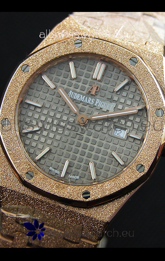IMG_9081 Audemars Piguet Royal Oak Frosted Rose Gold QUARTZ Grey Dial 33MM - 1:1 Mirror Replica 4