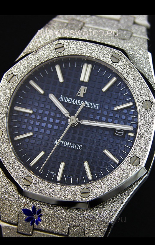 IMG_9081 Audemars Piguet Royal Oak Frosted Self-Winding White Gold Blue Dial 1:1 Mirror Replica 4