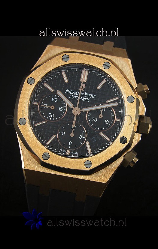IMG_9081 Audemars Piguet Royal Oak Chronograph in Yellow Gold in Black Dial Replica 4