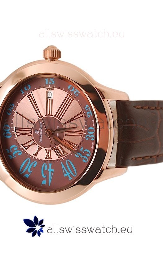 IMG_9081 Audemars Piguet Millenary Hour and Minute Swiss Rose Gold in Brown Dial Replica 4