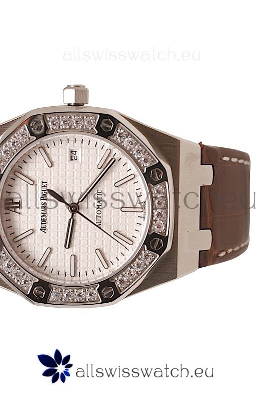 Audemars Piguet Royal Oak Steel in Brown Leather Strap Replica 4