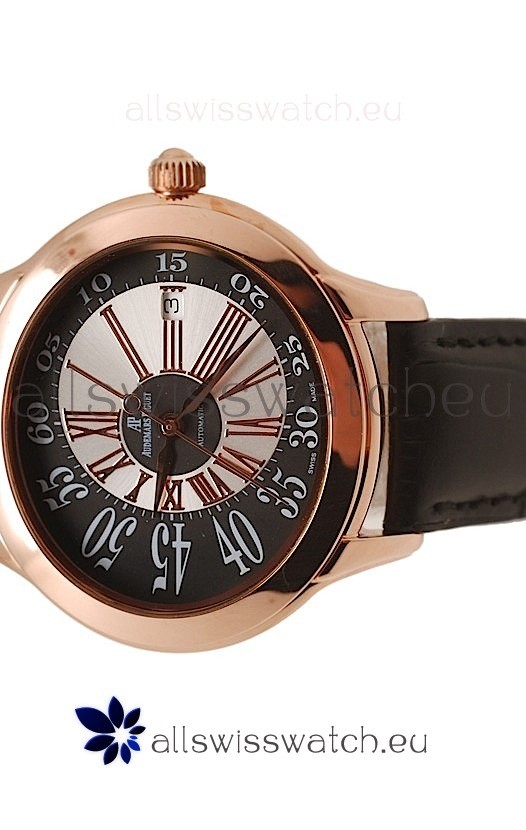 IMG_9081 Audemars Piguet Millenary Hour and Minute Swiss Rose Gold in Black Strap Replica 4