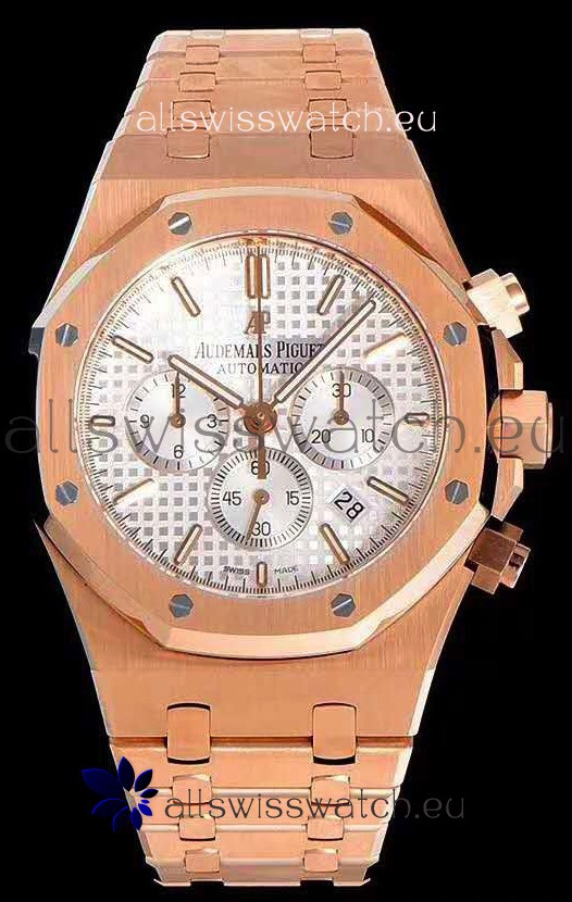 IMG_9081 Audemars Piguet Royal Oak Chronograph White Dial Rose Gold on 904L Steel - 1:1 Mirror Replica 4