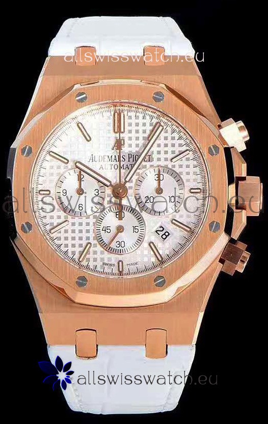 IMG_9081 Audemars Piguet Royal Oak Chronograph White Dial Rose Gold on 904L Steel - 1:1 Mirror Replica 4