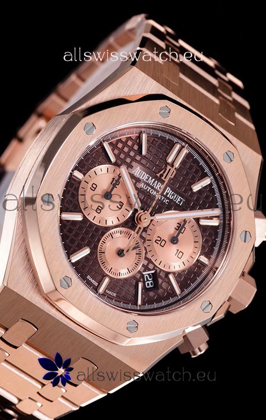 IMG_9081 Audemars Piguet Royal Oak Chronograph in Pink Gold Case Brown Dial Replica 4