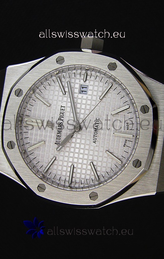 IMG_9081 Audemars Piguet Royal Oak 41MM Silver Dial Leather Strap - 1:1 Mirror Ultimate Edition Replica 4