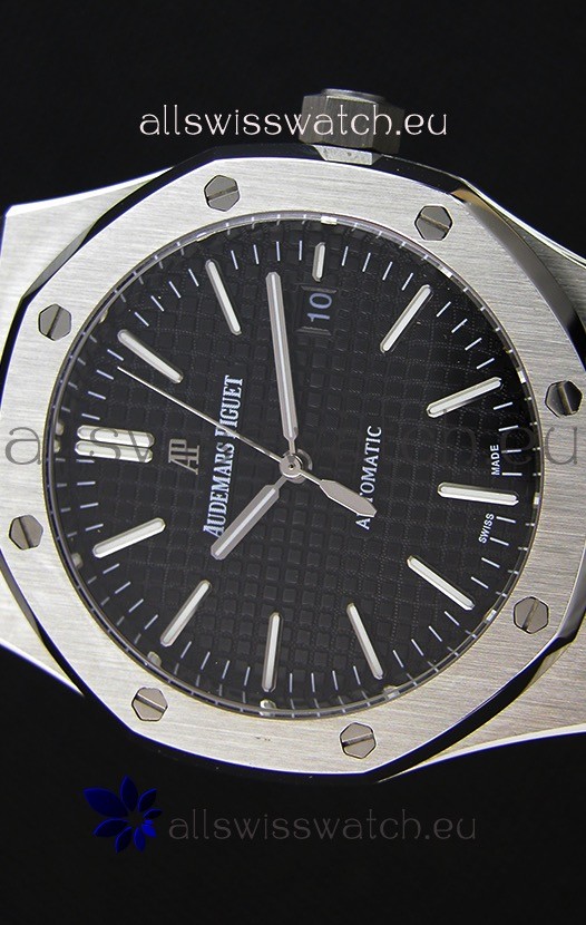 IMG_9081 Audemars Piguet Royal Oak 41MM Black Dial Steel Strap - 1:1 Mirror Ultimate Edition Replica 4
