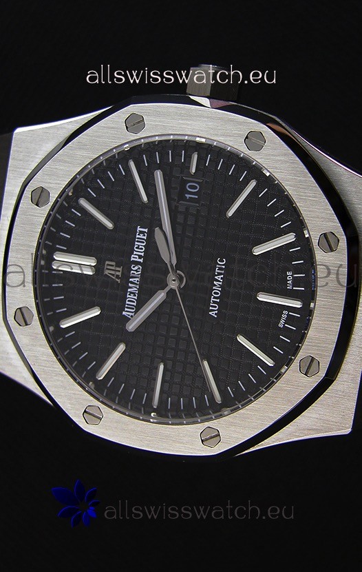 IMG_9081 Audemars Piguet Royal Oak 41MM Black Dial Leather Strap - 1:1 Mirror Ultimate Edition Replica 4