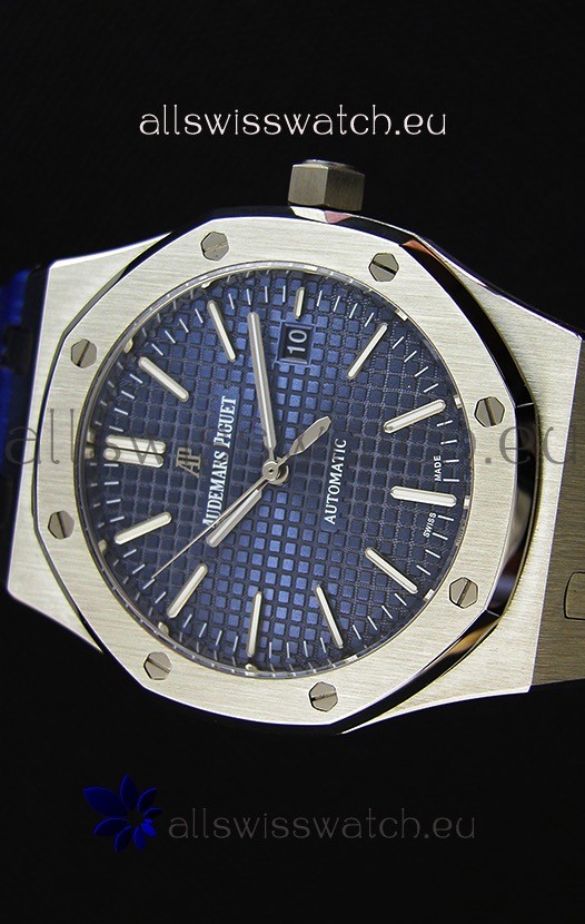 IMG_9081 Audemars Piguet Royal Oak 41MM Blue Dial Leather Strap - 1:1 Mirror Ultimate Edition Replica 4