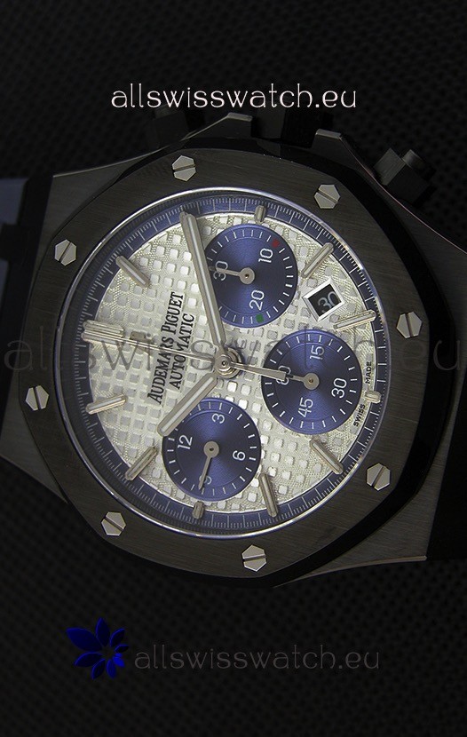 IMG_9081 Audemars Piguet Royal Oak Chronograph Silver Toned Dial Blue Subdials Replica 4