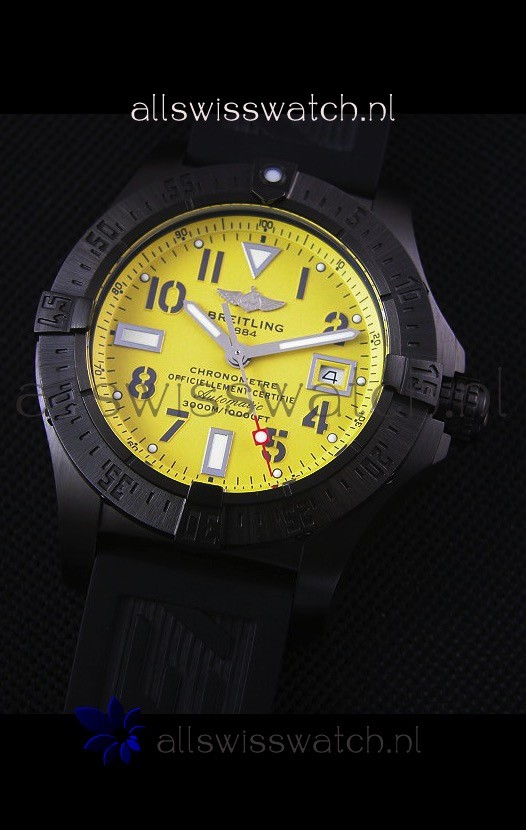 IMG_9081 Breitling Avenger Blacksteel DLC Coatedin Yellow Dial Replica 4